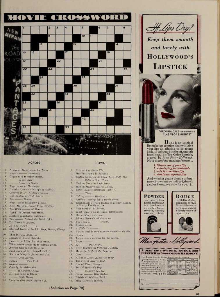 PUZZLE Crossword, Hollywood, May 1941 NoRMMA